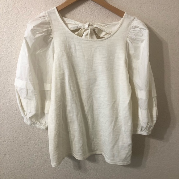 Nation LTD Gracie Pintuck Combo Cotton Tee in Off White - Size Small - Picture 3 of 8